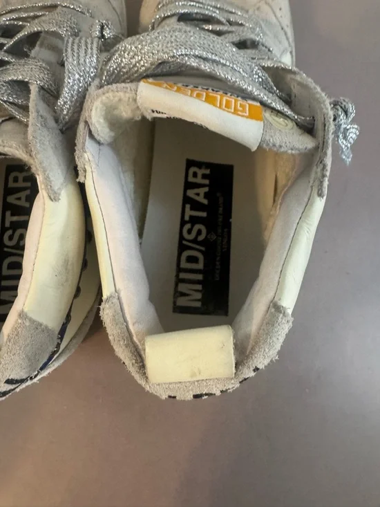 Golden Goose Mid Star Low-Top Sneakers in Grey, Silver & Pink Glitter - Picture 10 of 15